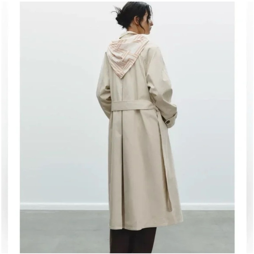 New Zara Tan Scarf Trench Long Coat Jacket Light Beige. Size M - Picture 3 of 8